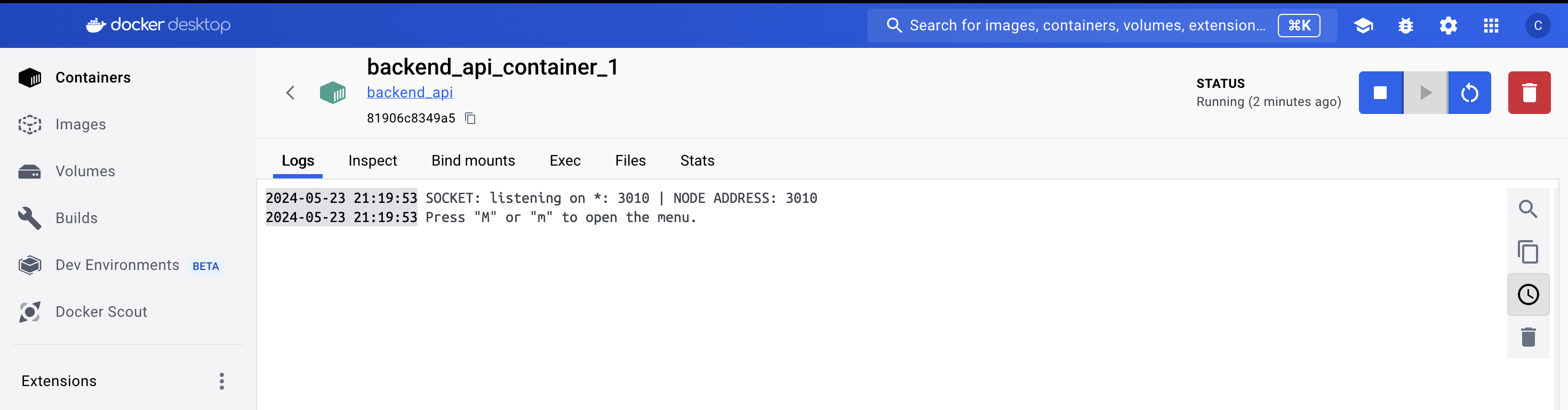 Docker container up and running