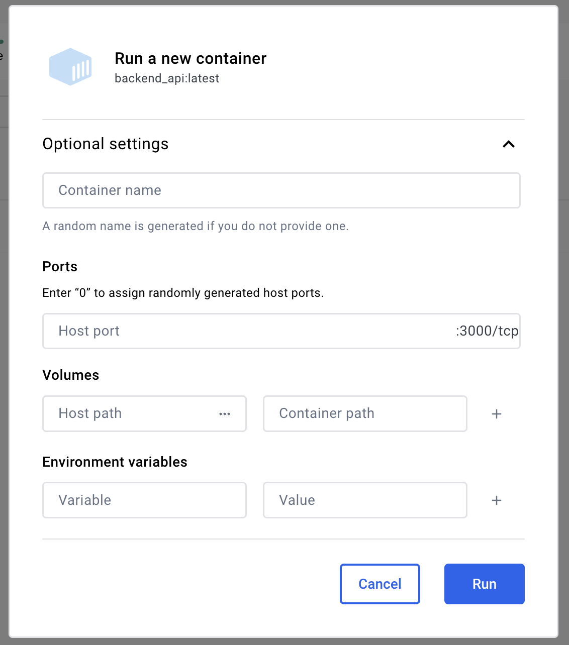 Docker runs a new container